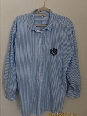 LOFT Blue and White Striped Men's Button-Down Shirt